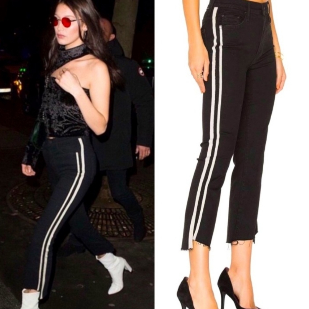 Mother Denim Insider Crop Step Fray Jean Size 28 Guilty Racer Black Side Stripe